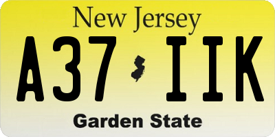 NJ license plate A37IIK
