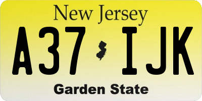 NJ license plate A37IJK