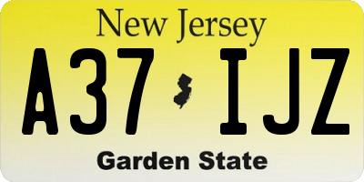 NJ license plate A37IJZ