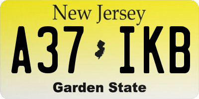 NJ license plate A37IKB