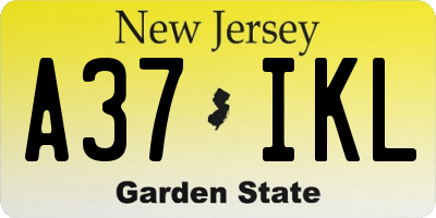 NJ license plate A37IKL