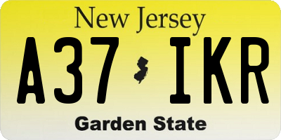 NJ license plate A37IKR
