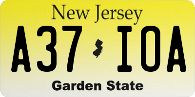NJ license plate A37IOA