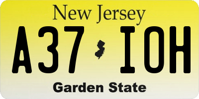 NJ license plate A37IOH