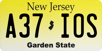 NJ license plate A37IOS