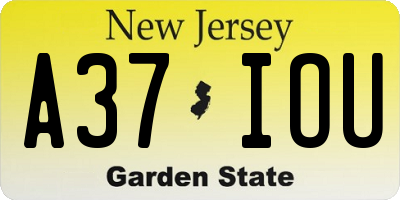 NJ license plate A37IOU