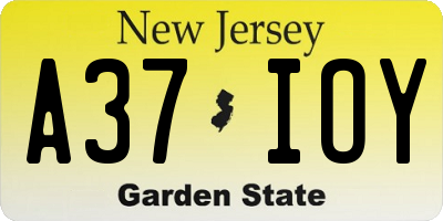 NJ license plate A37IOY