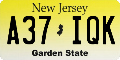 NJ license plate A37IQK