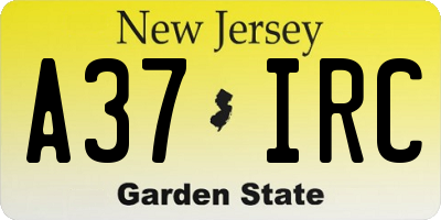 NJ license plate A37IRC