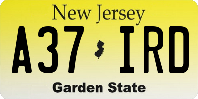 NJ license plate A37IRD