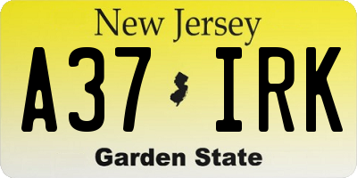 NJ license plate A37IRK