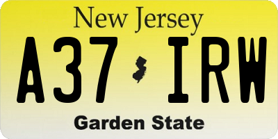 NJ license plate A37IRW
