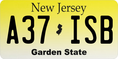 NJ license plate A37ISB