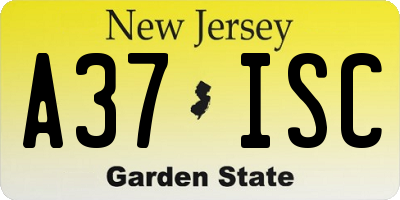 NJ license plate A37ISC