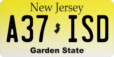 NJ license plate A37ISD