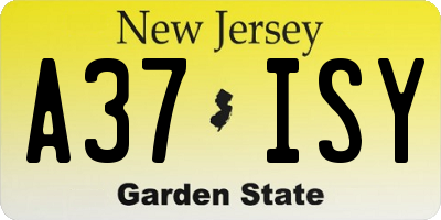NJ license plate A37ISY