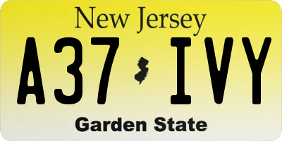 NJ license plate A37IVY