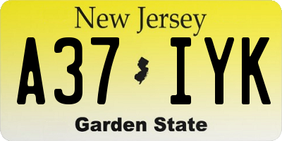 NJ license plate A37IYK