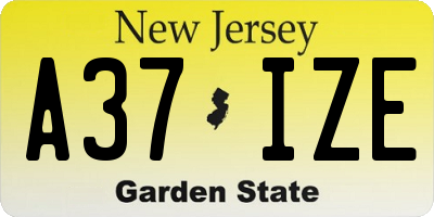 NJ license plate A37IZE