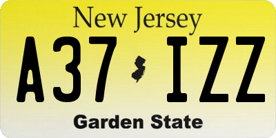 NJ license plate A37IZZ