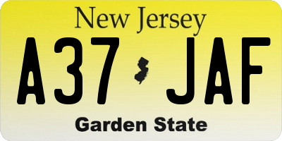 NJ license plate A37JAF