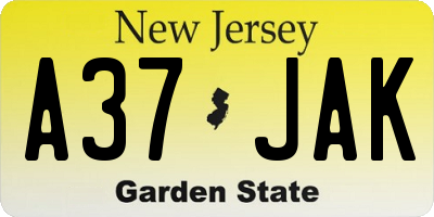 NJ license plate A37JAK