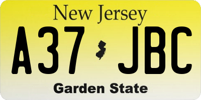 NJ license plate A37JBC
