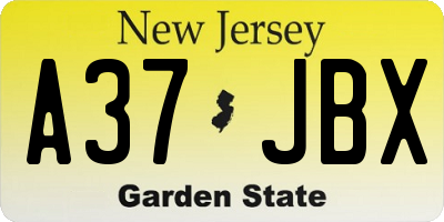 NJ license plate A37JBX
