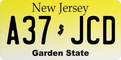 NJ license plate A37JCD