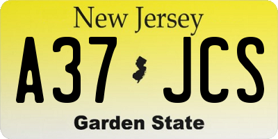 NJ license plate A37JCS