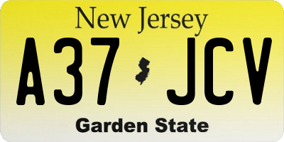 NJ license plate A37JCV