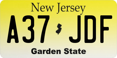 NJ license plate A37JDF