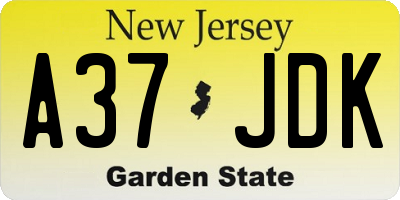 NJ license plate A37JDK
