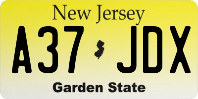 NJ license plate A37JDX