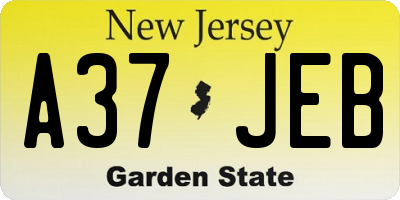 NJ license plate A37JEB