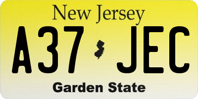 NJ license plate A37JEC