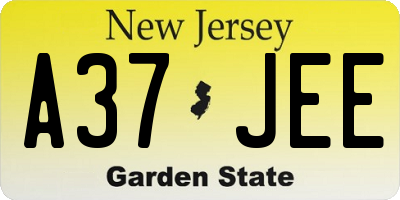 NJ license plate A37JEE