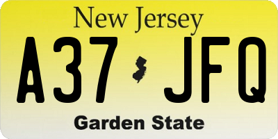 NJ license plate A37JFQ