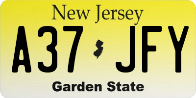 NJ license plate A37JFY