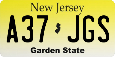 NJ license plate A37JGS