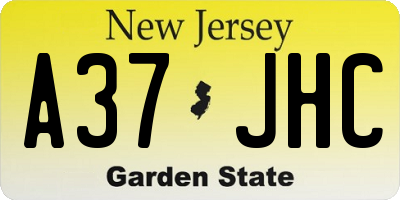 NJ license plate A37JHC