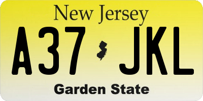 NJ license plate A37JKL