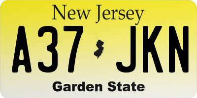 NJ license plate A37JKN