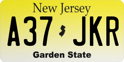 NJ license plate A37JKR