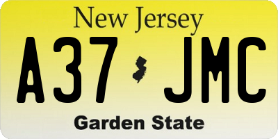 NJ license plate A37JMC