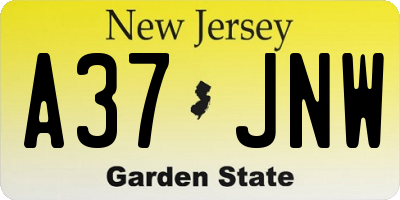 NJ license plate A37JNW