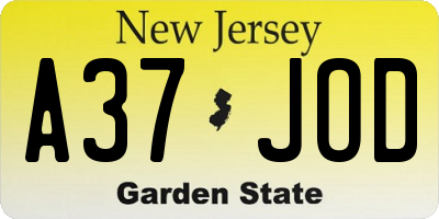 NJ license plate A37JOD