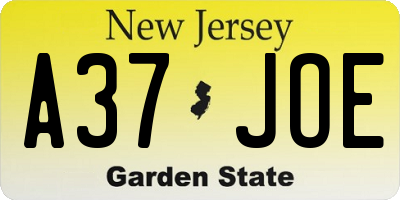 NJ license plate A37JOE