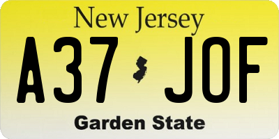 NJ license plate A37JOF