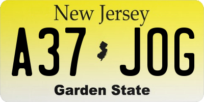 NJ license plate A37JOG